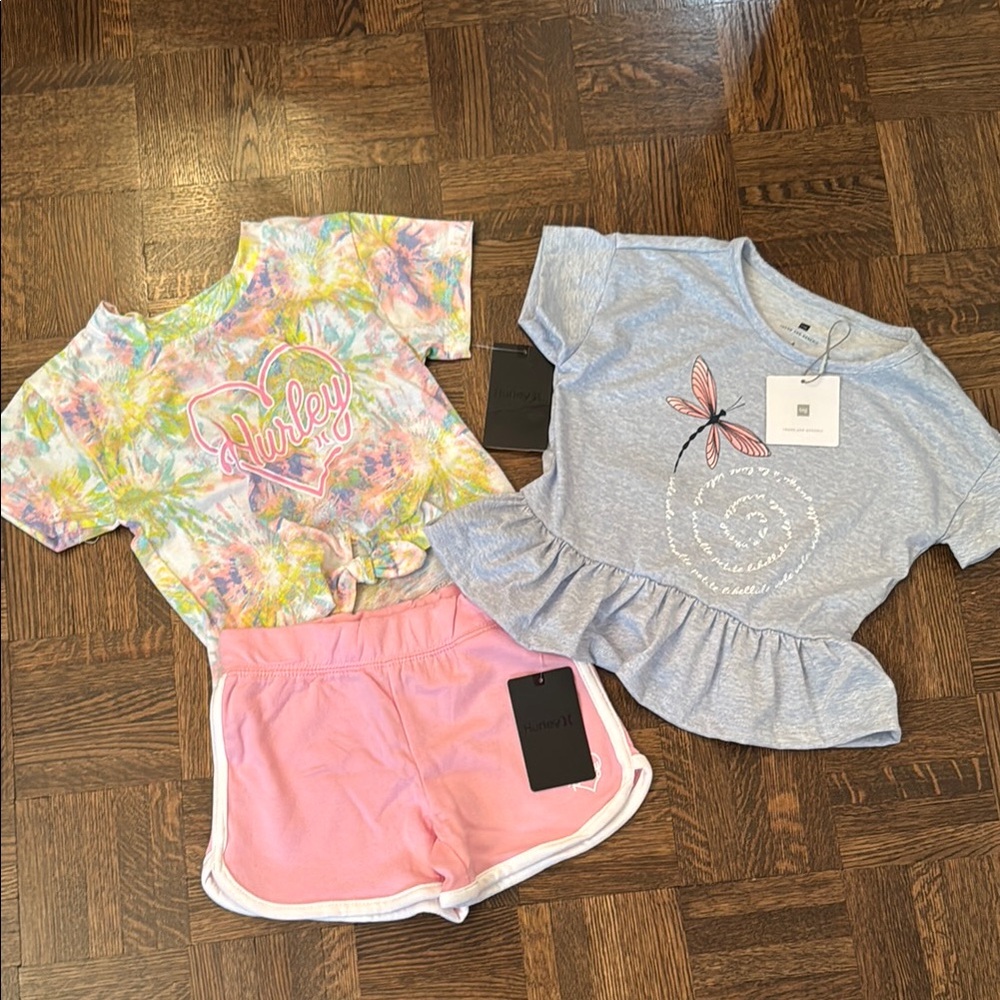 Lot Hurley Girls Matching Set size 3T & gray T-shirt size 4T